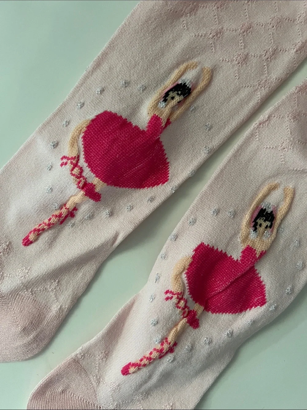 Girls Ballet Footed Knit Tights Socks pink